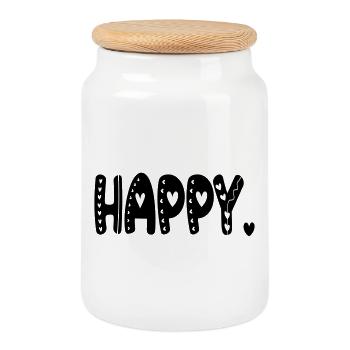 HAPPY - HAPPY - BLISS FEELINGS - Cookie Jar with Wooden Lid - white - Front