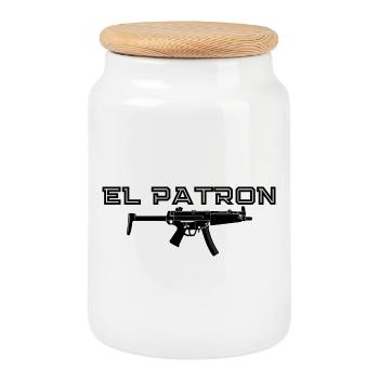 El Patron – Imprimé de style latino - Boîte à biscuits avec couvercle en bois - blanc - Devant