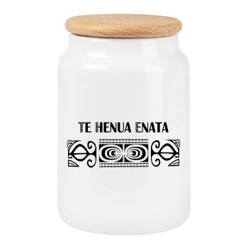 TE HENUA ENATA (Schwarz) - Keksdose mit Holzdeckel - Weiß - Vorne