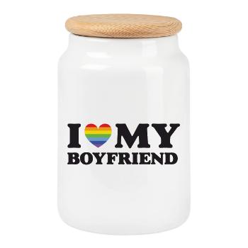 J’aime mon petit ami - LGBTQ - Boîte à biscuits avec couvercle en bois - blanc - Devant