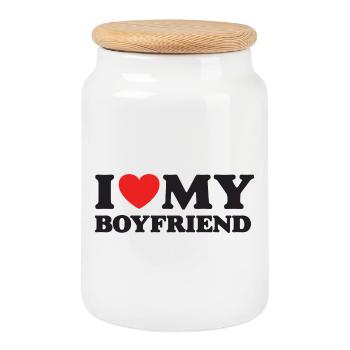I Love My Boyfriend - Cookie Jar with Wooden Lid - white - Front