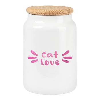 Cat Love Katzenliebe Fell flauschig rosa Katzen - Keksdose mit Holzdeckel - Weiß - Vorne