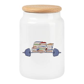 Heben von Gewichten und Büchern - Keksdose mit Holzdeckel - Weiß - Vorne
