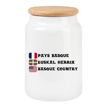Pays Basque : drapeaux Français, Basque, Américain - Boîte à biscuits avec couvercle en bois - blanc - Devant