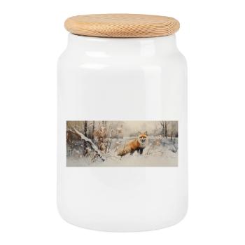 Renard paysage neige - Boîte à biscuits avec couvercle en bois - blanc - Devant