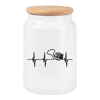 French Horn ECG Heart Line - Cookie Jar with Wooden Lid - white - Front