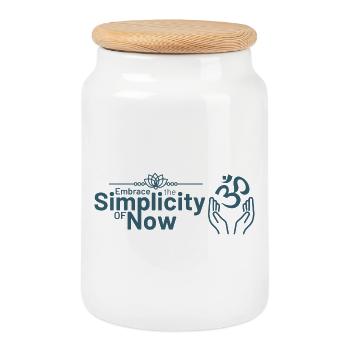 Embrace Simplicity of Now - Cookie Jar with Wooden Lid - white - Front