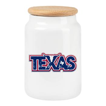 Texas Longhorn Distressed Flag - Cookie Jar with Wooden Lid - white - Front