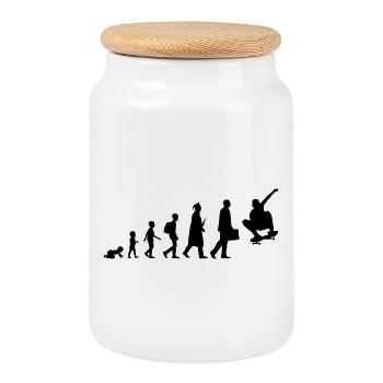Skateboarder Evolution - Cookie Jar with Wooden Lid - white - Front