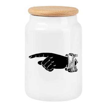 Main - Doigt pointé - Boîte à biscuits avec couvercle en bois - blanc - Devant