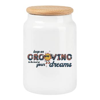 keep on grooving 70th retro music spruch - Keksdose mit Holzdeckel - Weiß - Vorne