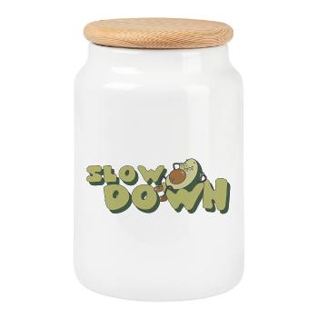 slow down relax avocado retro positive - Keksdose mit Holzdeckel - Weiß - Vorne
