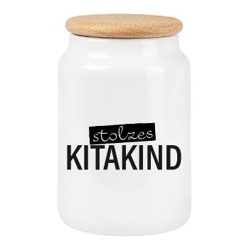 Proud Kitakind Kindergarten Kita - Cookie Jar with Wooden Lid - white - Front