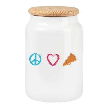 Peace Love Cheerleading - Cookie Jar with Wooden Lid - white - Front