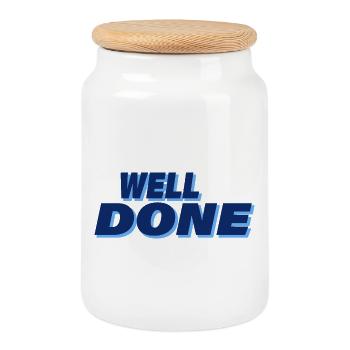 WELL DONE - Keksdose mit Holzdeckel - Weiß - Vorne
