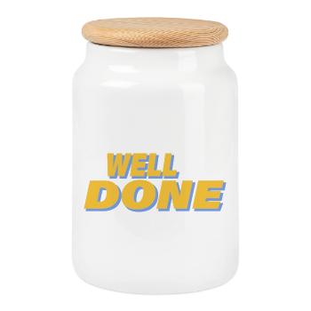 WELL DONE - Cookie Jar with Wooden Lid - white - Front