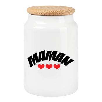 Maman / Fête des mères - Boîte à biscuits avec couvercle en bois - blanc - Devant