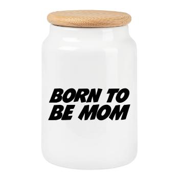 Born to be a mom - Cookie Jar with Wooden Lid - white - Front