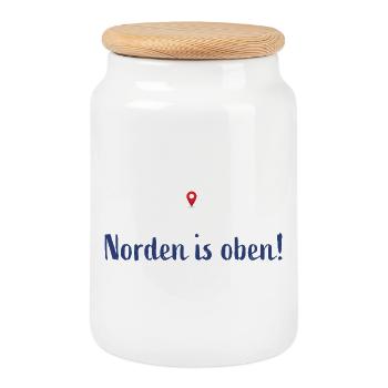 Norden is oben - Keksdose mit Holzdeckel - Weiß - Vorne