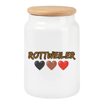 Rottweiler Schriftzug Herzfarben - Keksdose mit Holzdeckel - Weiß - Vorne