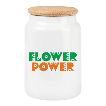 Blumenkind Hippie - Keksdose mit Holzdeckel - Weiß - Vorne