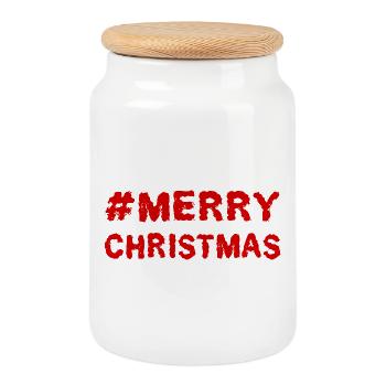 NOËL. JOYEUX NOËL. MERRY CHRISTMAS. PÈRE NOËL - Boîte à biscuits avec couvercle en bois - blanc - Devant