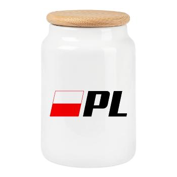 Polish Flag Patriotic PL - Cookie Jar with Wooden Lid - white - Front