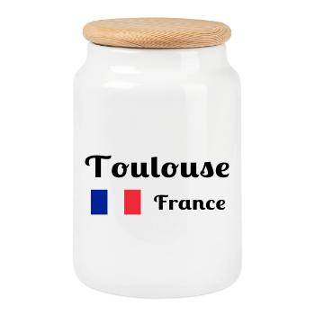 Toulouse France- Stylish prints - Cookie Jar with Wooden Lid - white - Front