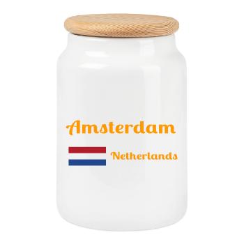 Amsterdam Netherlands- Stylish prints - Cookie Jar with Wooden Lid - white - Front