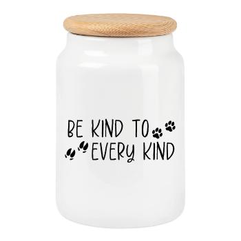 Be Kind – Minimalistische Statement Tierliebe - Keksdose mit Holzdeckel - Weiß - Vorne