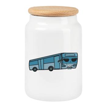 Bus mit Sonnenbrille - Keksdose mit Holzdeckel - Weiß - Vorne