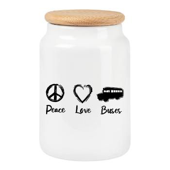 I love buses - Cookie Jar with Wooden Lid - white - Front