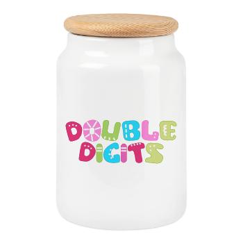 Deux chiffres : chiffres à bulles colorés - Boîte à biscuits avec couvercle en bois - blanc - Devant