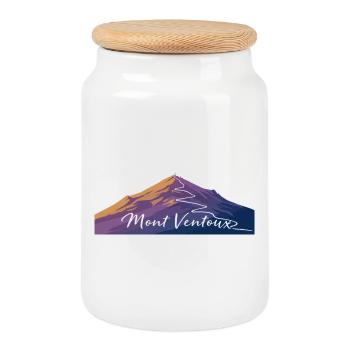 Vibrant Mountain Landscape Illustration - Cookie Jar with Wooden Lid - white - Front