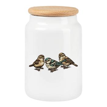 Three little birds - Cookie Jar with Wooden Lid - white - Front