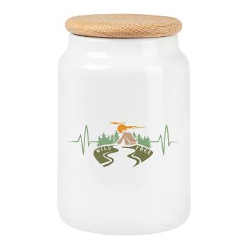 Heartbeat with Camping Forest - Outdoor Hiking Fans - Cookie Jar with Wooden Lid - white - Front