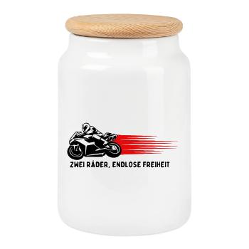 Two Wheels, Endless Freedom - Motorcycle Edition - Cookie Jar with Wooden Lid - white - Front