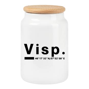 Visp Coordinates Switzerland Valais Visper Visperin - Cookie Jar with Wooden Lid - white - Front