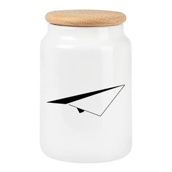 Minimalist Paper Airplane - Cookie Jar with Wooden Lid - white - Front