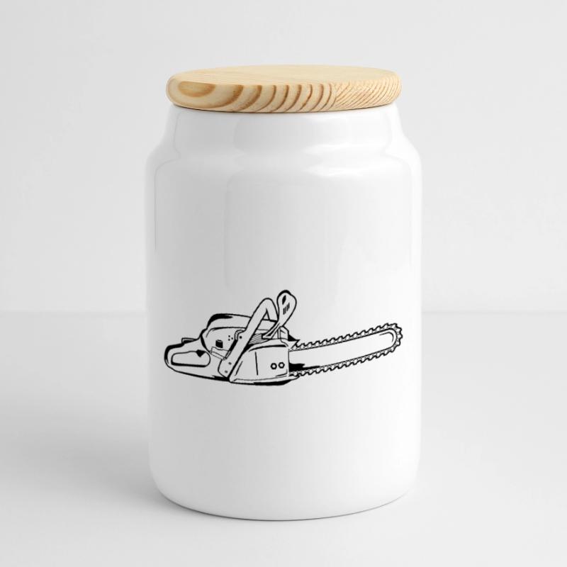 Chainsaw Cookie Jar with Wooden Lid