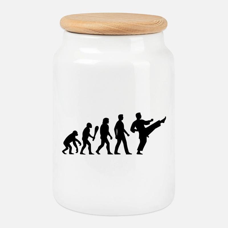 Karate Evolution - Cookie Jar with Wooden Lid - white