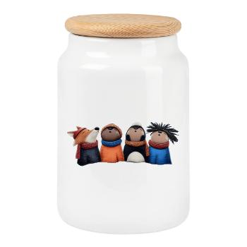 Night Watch Wooligans – Funny Woodland Animals - Cookie Jar with Wooden Lid - white - Front