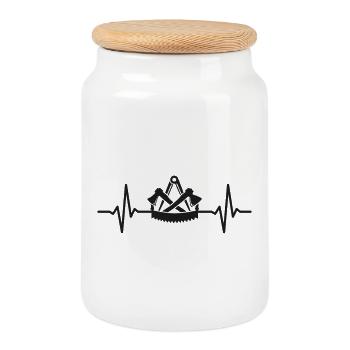 Carpenter's guild sign heartbeat carpenter - Cookie Jar with Wooden Lid - white - Front