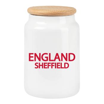 England Sheffield City Motif in Red Shades - Cookie Jar with Wooden Lid - white - Front