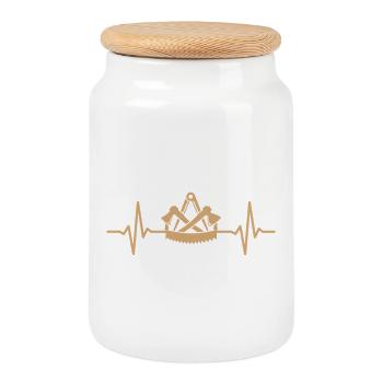 Carpenter's guild sign heartbeat carpenter - Cookie Jar with Wooden Lid - white - Front