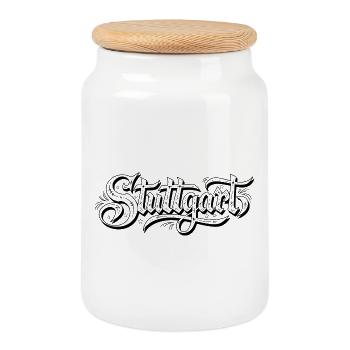 Vintage Rockabilly Tattoo Lettering - Cookie Jar with Wooden Lid - white - Front