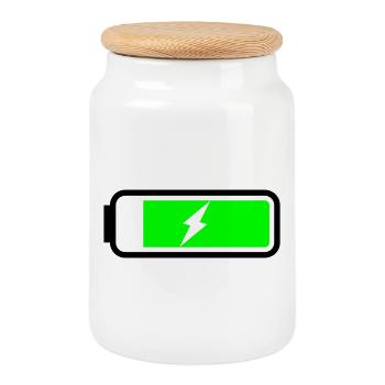 Battery charging - Cookie Jar with Wooden Lid - white - Front