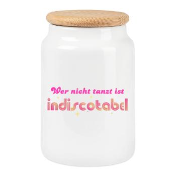 'Wer nicht tanzt ist indiscotabel' Disco Tanzen - Keksdose mit Holzdeckel - Weiß - Vorne