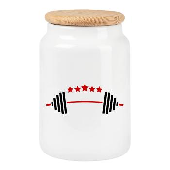 Gewichte & Sterne: Fitness Power Design - Keksdose mit Holzdeckel - Weiß - Vorne