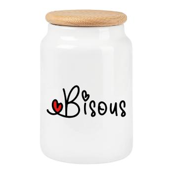 Red Heart Kisses Black Minimal Line - Cookie Jar with Wooden Lid - white - Front